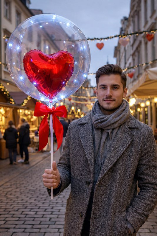 Подарок на День влюблённых с шаром и розой