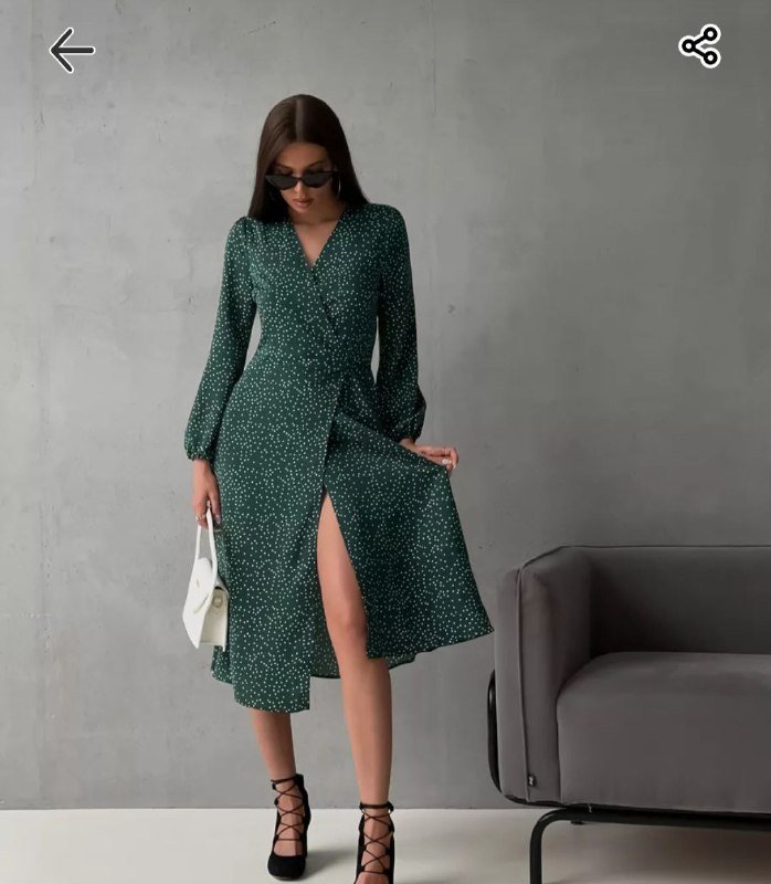 Платье женское зеленое в горошек 2