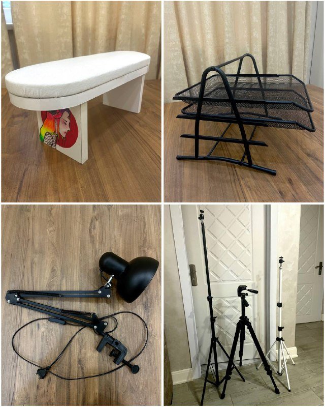 Подлокотник для маникюра, металлический лоток, лампа, штативы