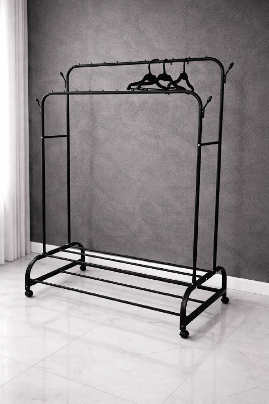 Напольная металлическая вешалка на колёсиках