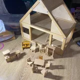 Деревянный кукольный домик с мебелью 1