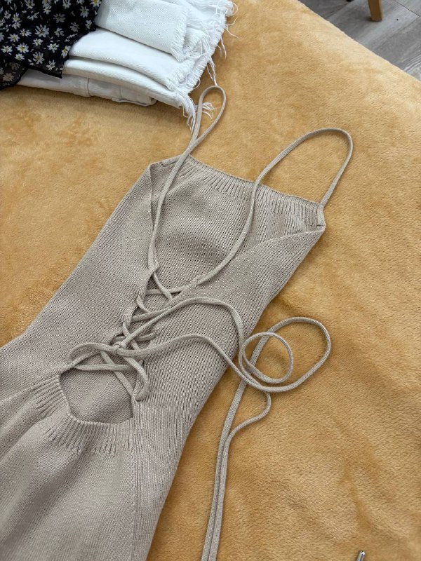 Длинное бежевое платье 4