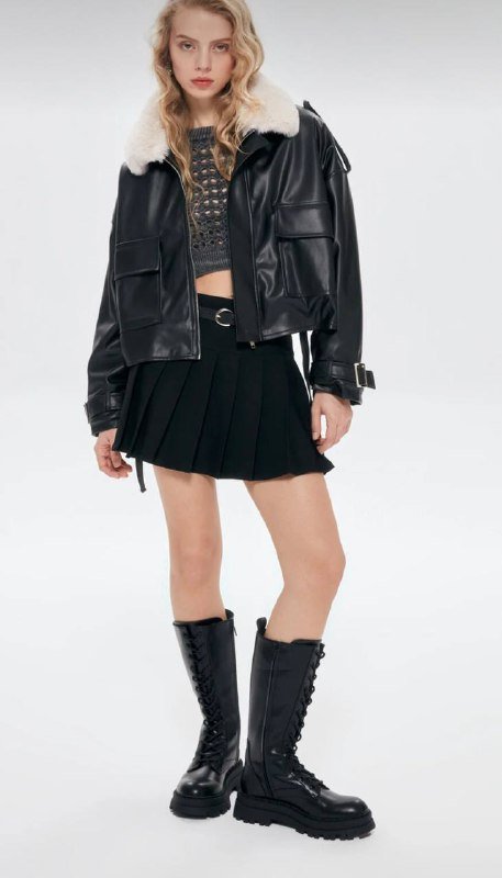 Кожаная куртка с мехом внутри, размер М 3