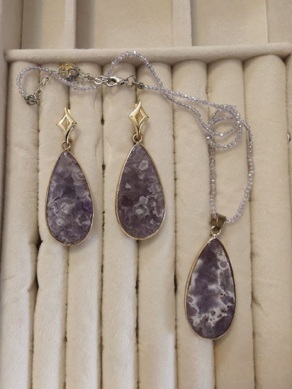 Комплект Яшма, комплект Лепидолит, аметист нитка 2