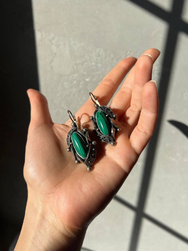 Винтажные серьги с авантюрином, серьги-кольца с цветком, серьги с малахитом, асимметричные серьги-гвоздики 6