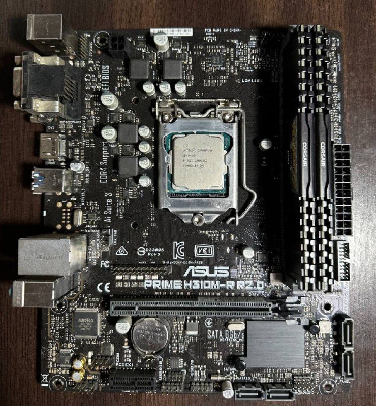 Материнская плата ASUS Prime H310-R, процессор Intel Core i5-8400, оперативная память Corsair 16 ГБ