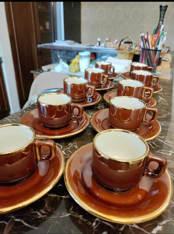 Эмалированный набор, Керамический набор коричневый 4