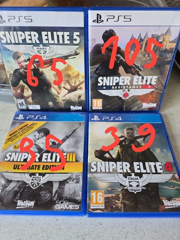 Диски игры Sniper Elite 3, 4, 5, 6 Resistance для Playstation 4/5