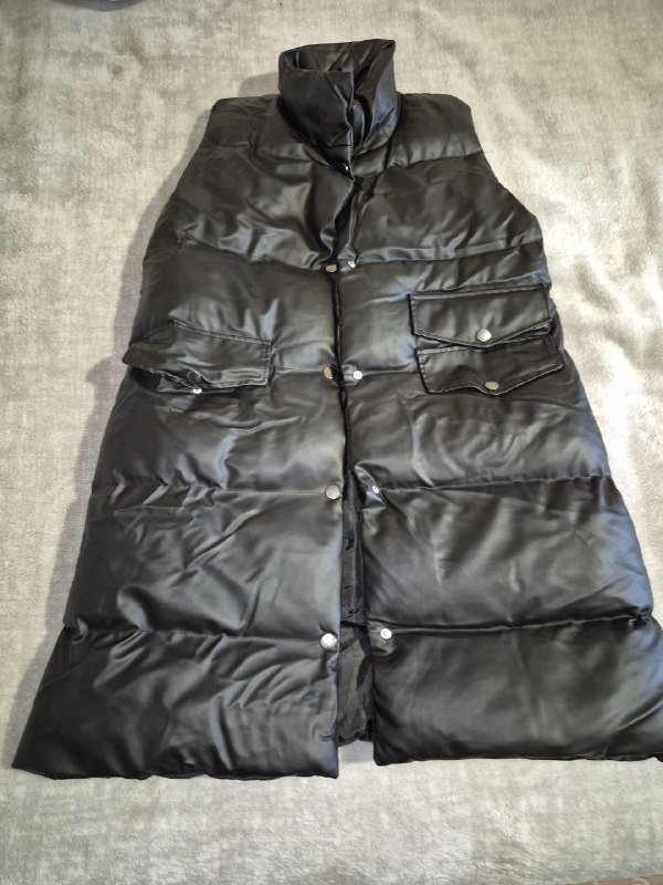 Длинный тёплый жилет из искусственной кожи