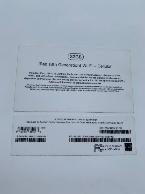 iPad 8th generation 32GB Cellular, iPad 7th generation 32GB Cellular, iPad 5th generation 32GB Cellular