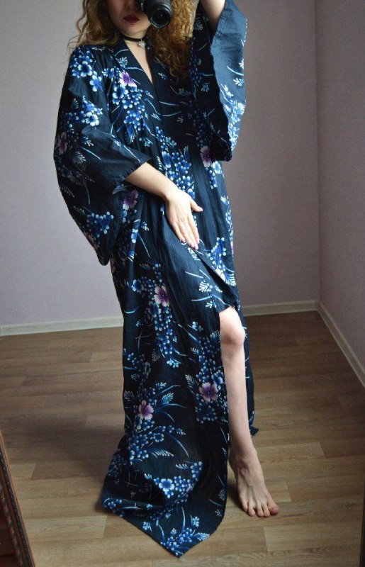 Винтажная длинная юката из хлопка 5