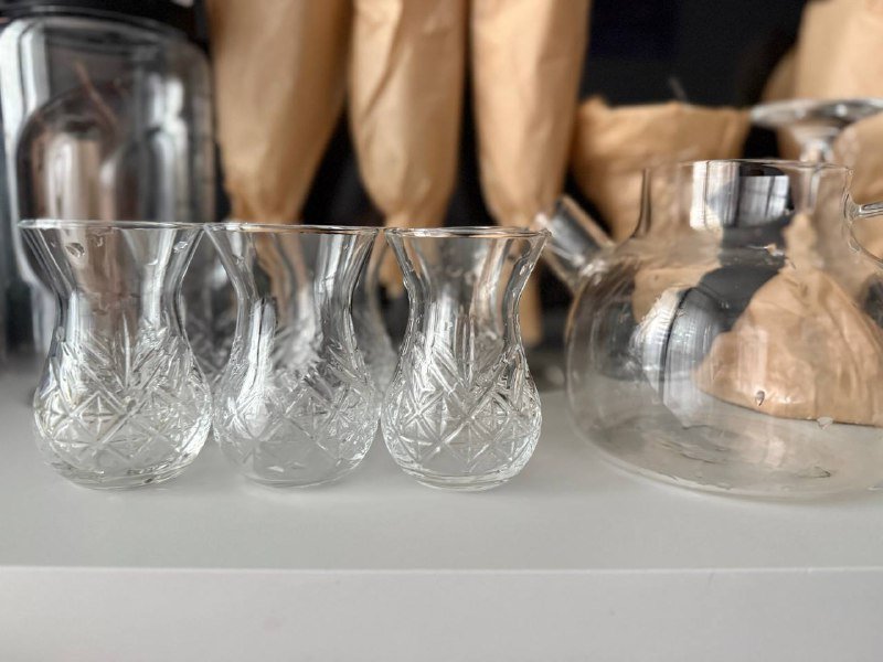Чашки для турецкого чая, стеклянный чайник, бутылка для воды, скалка