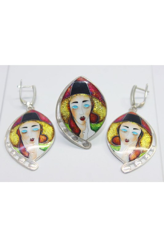 Эмаль на серебре Минанкари комплект украшений 8