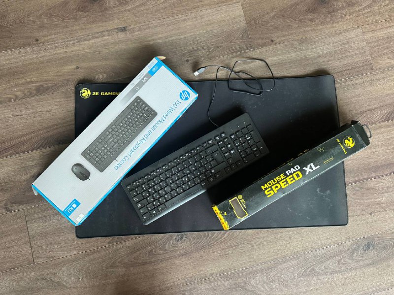 Клавиатура HP проводная USB, Коврик для мыши ZE Gaming XL