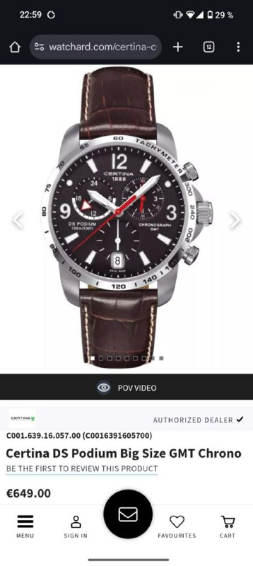 Оригинальные часы Certina DS Podium Big Size GMT Chrono