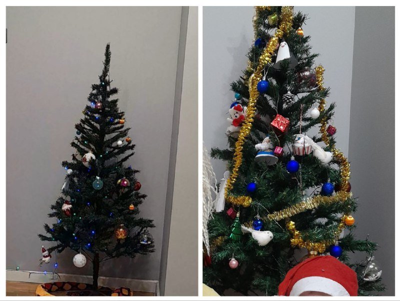 Искусственная елка, игрушки, гирлянды