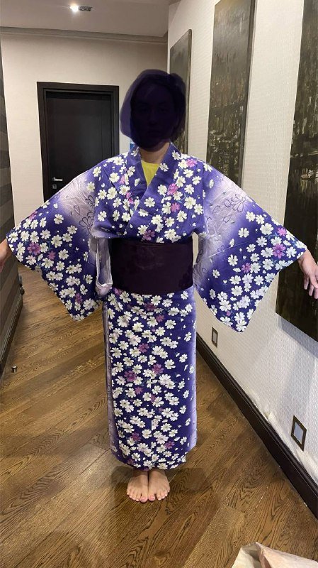 Японское кимоно - юката черное, желтое, фиолетовое 7