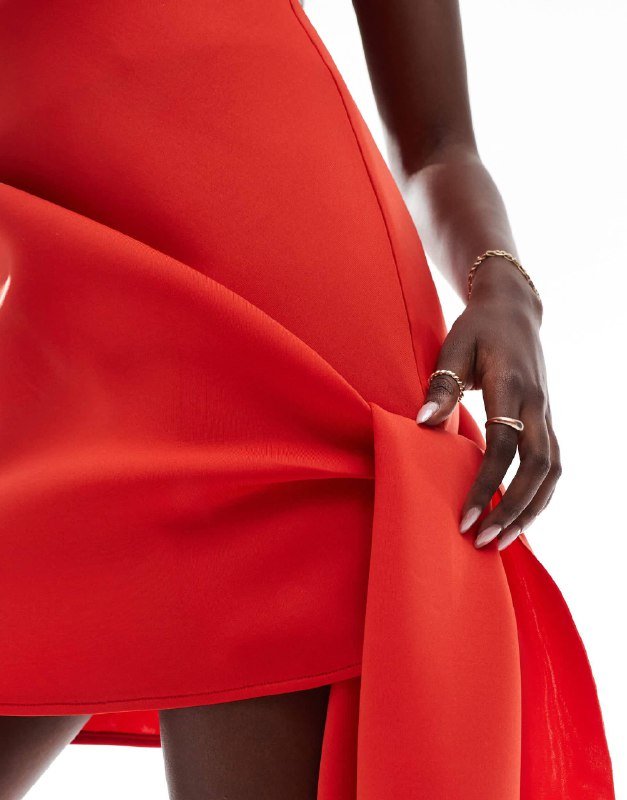 Красное мини-платье ASOS DESIGN, Красное мини-платье со шлейфом ASOS DESIGN 10