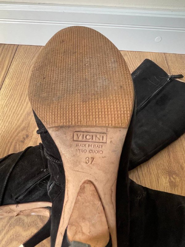 Винтажные замшевые сапоги до колена чёрные, 37 размер 5