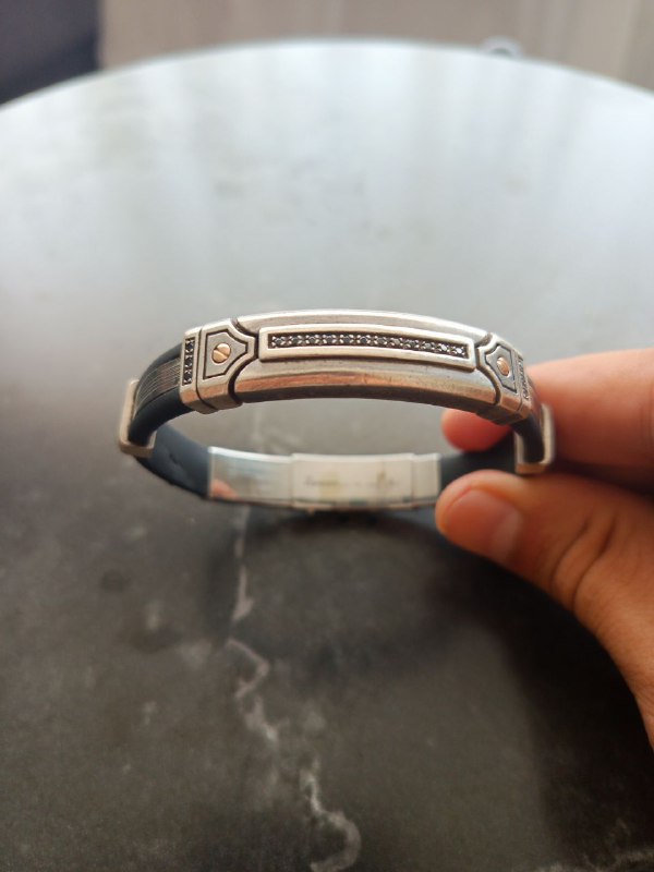 Мужской браслет Zancan из серебра и каучука с золотом 2