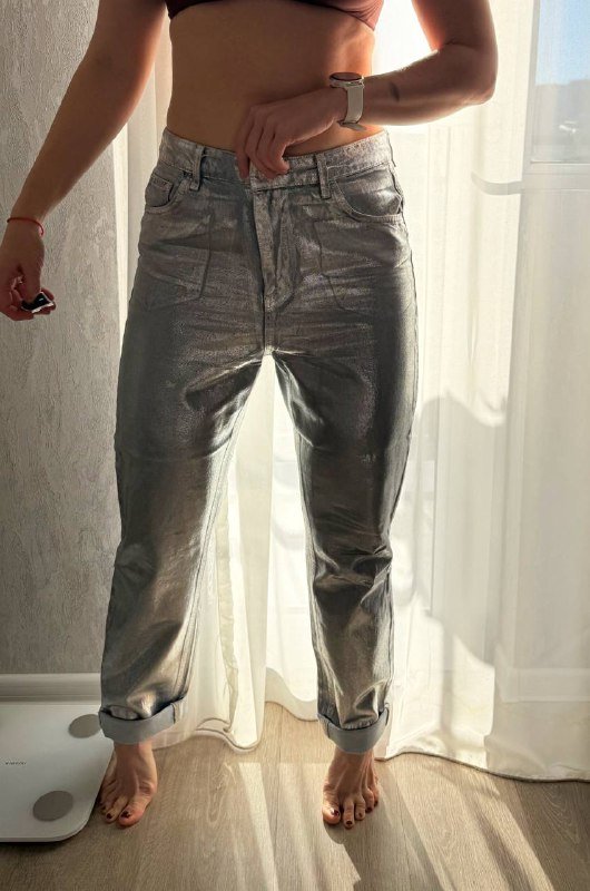 Джинсы голубой с серебром размер L