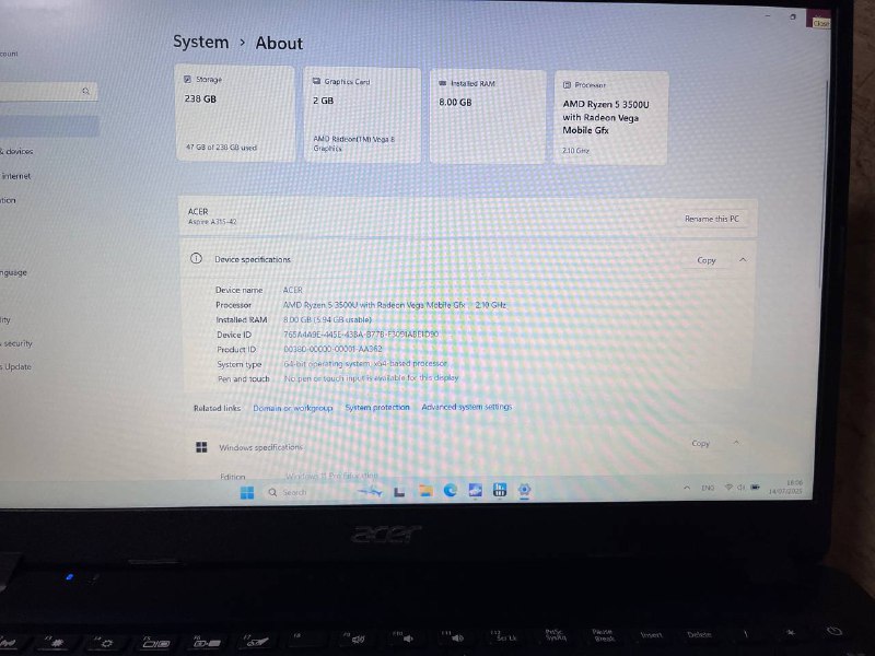 Ноутбук Acer Aspire 3 15.6” Ryzen 5 8GB 256GB SSD 2