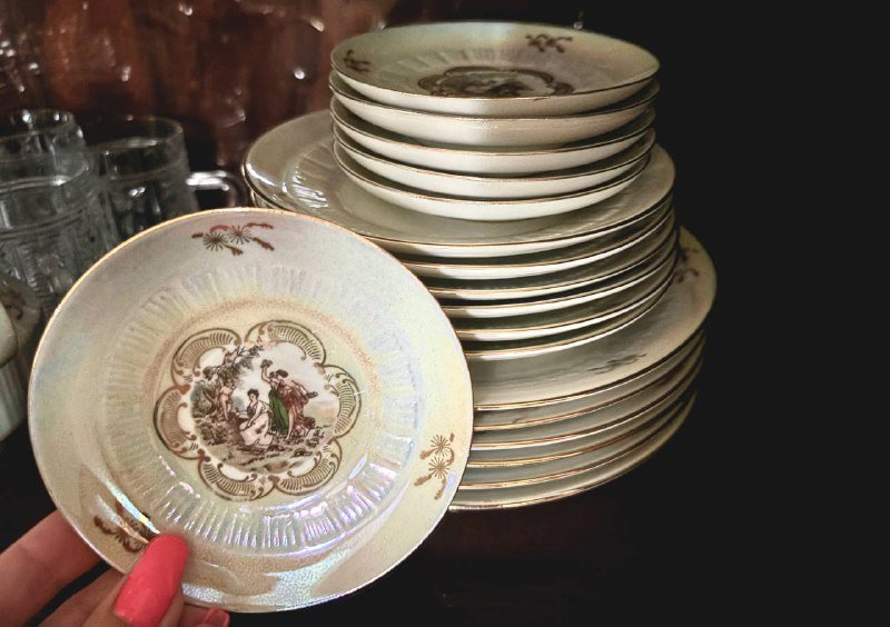 Набор фарфоровой посуды 18 шт жемчужный перламутр