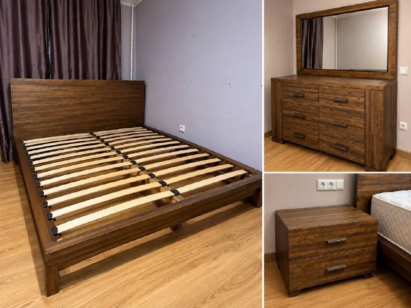 Bed, dresser and bedside table