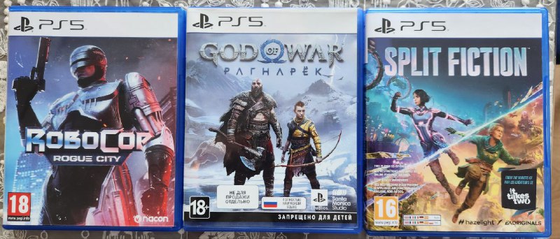 игры для PS5 Split Fiction, God of War Ragnarok, Robocop