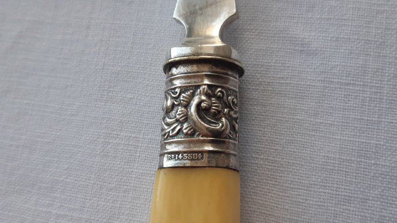 Нож и вилка посеребренные с гравировкой, антиквариат 9