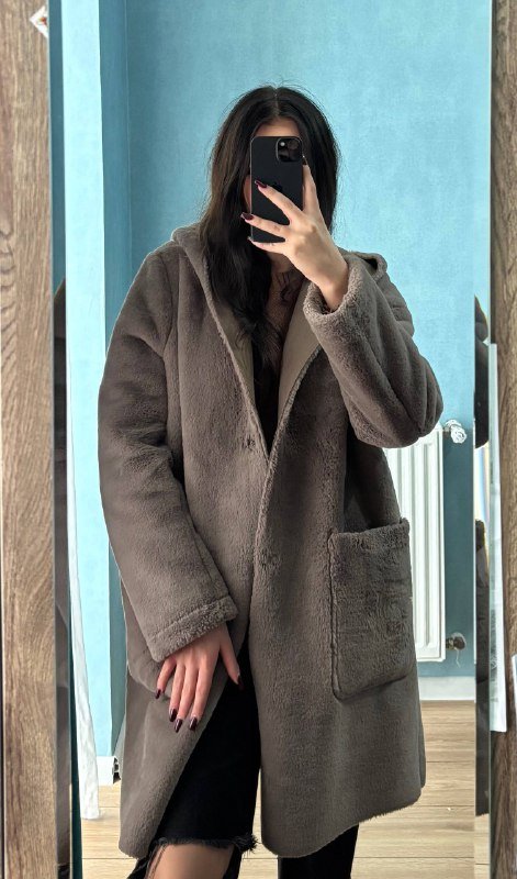Двухсторонняя шуба-дубленка Zara с капюшоном, размер М