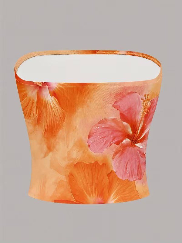 Топ бандо оранжевый с цветочным узором, размер S-M 3