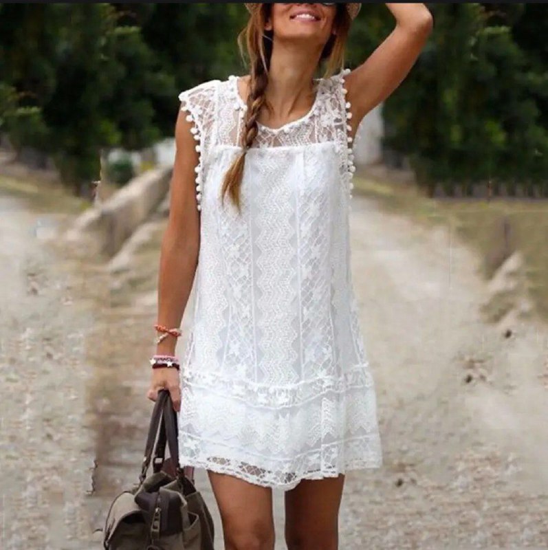 Белое кружевное легкое платье Size S