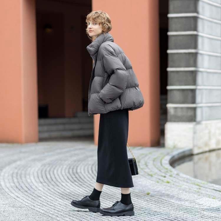 Женский пуховик Uniqlo оливкового цвета 5