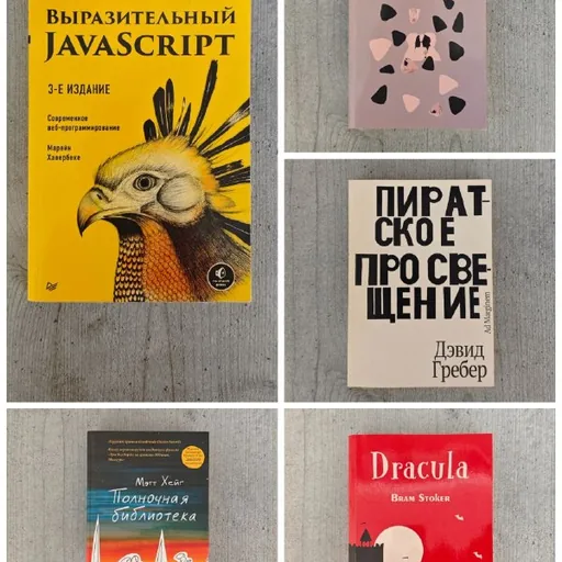 Книги Достоевский, Дракула, Пиратское просвещение, Полночная библиотека, Выразительный JavaScript