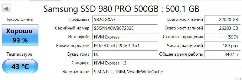 Samsung SSD 980 PRO 500GB 1