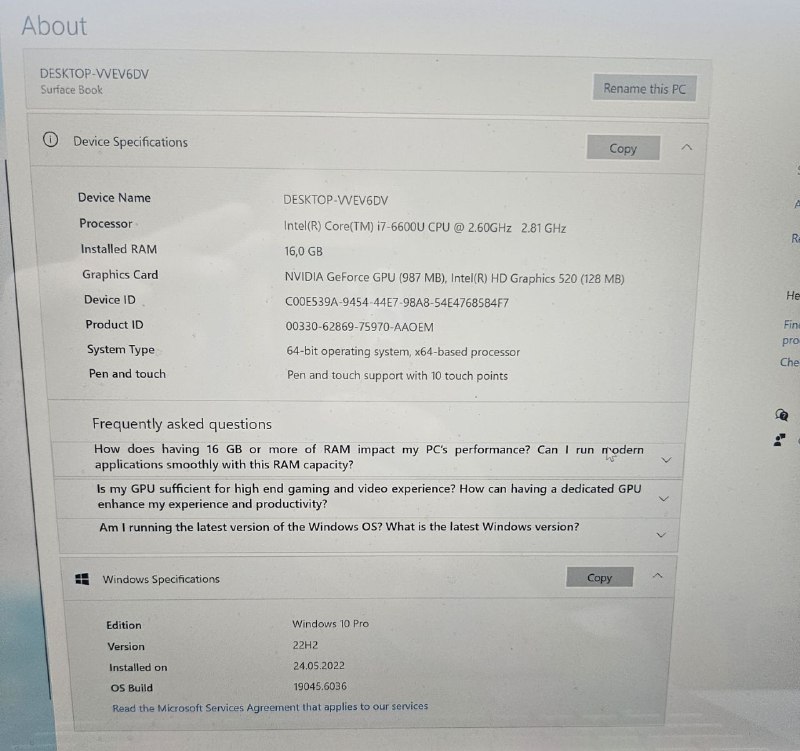 Microsoft Surface Book 3 2 в 1, I7, 16 GB RAM, 1TB SSD 9