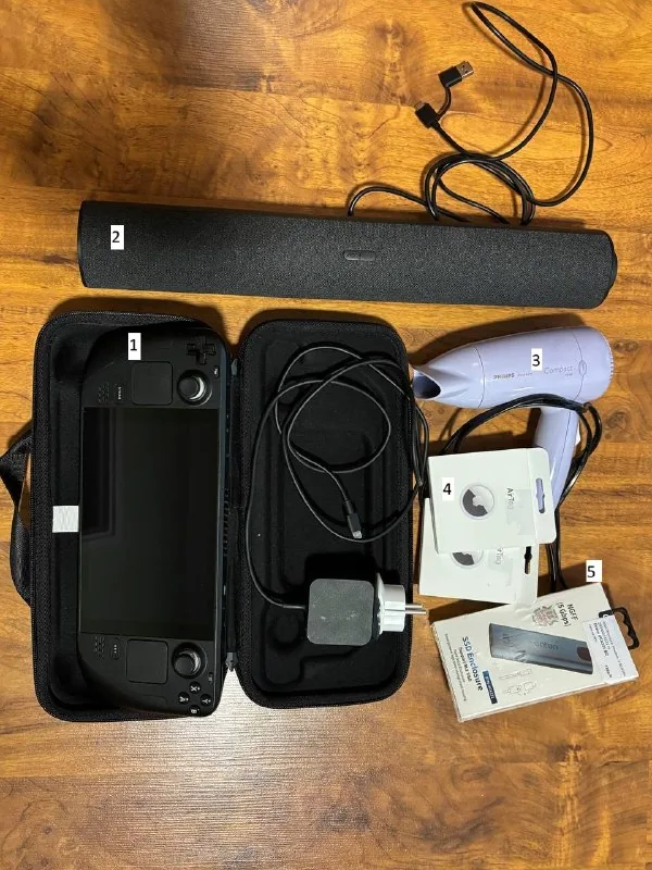 Steam Deck 256 Gb LCD, Multimedia Speaker, Philips Hair Dryer, Apple AirTag, SSD Enclosure, Keyboards, Xiaomi Smart Speaker, Logitech Mouse, Redragon Mouse 1