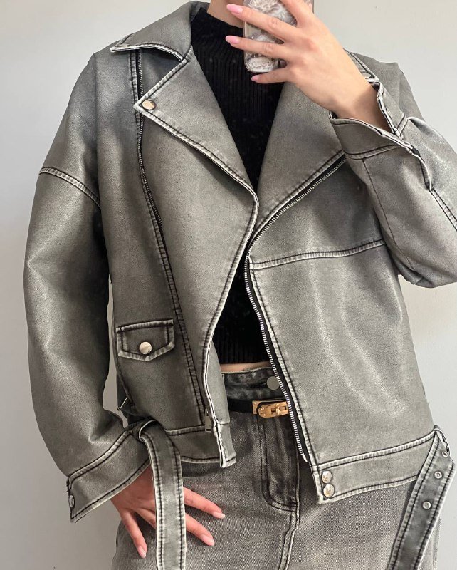 Куртка кожаная серая размер M 2