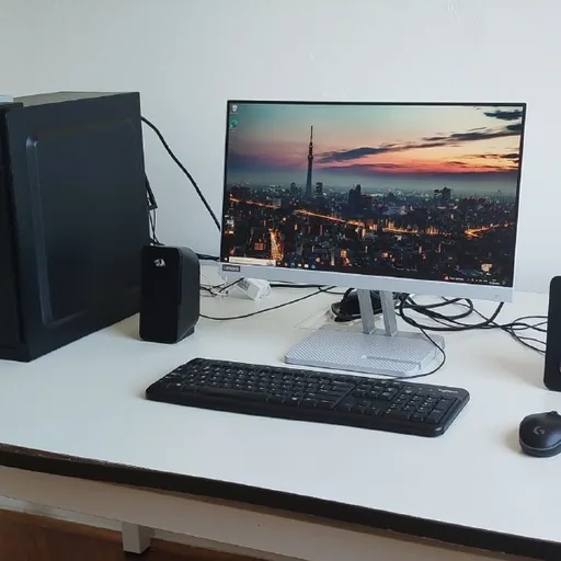 Компьютер в сборе, монитор Lenovo, колонки Redragon, клавиатура Logitech, мышь Logitech