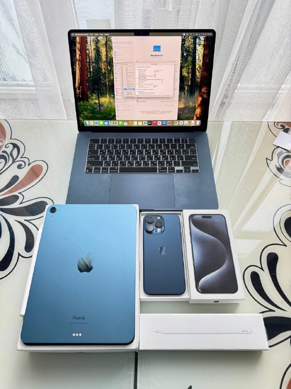 iPhone 15 pro max 256, MacBook Air 15 m2 8/256, iPad Air 11 M1 64gb, Pencil 2