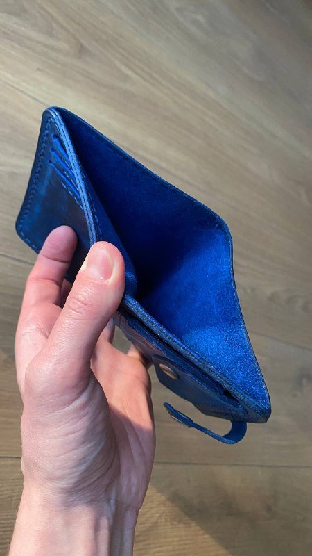 Мужское портмоне из натуральной кожи темно-синее 5