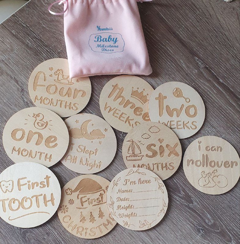 Деревянные круглые таблички для фото детей до года