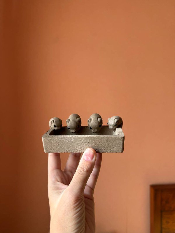 Чайный набор из глины с пуэром и чайные питомцы из глины 3