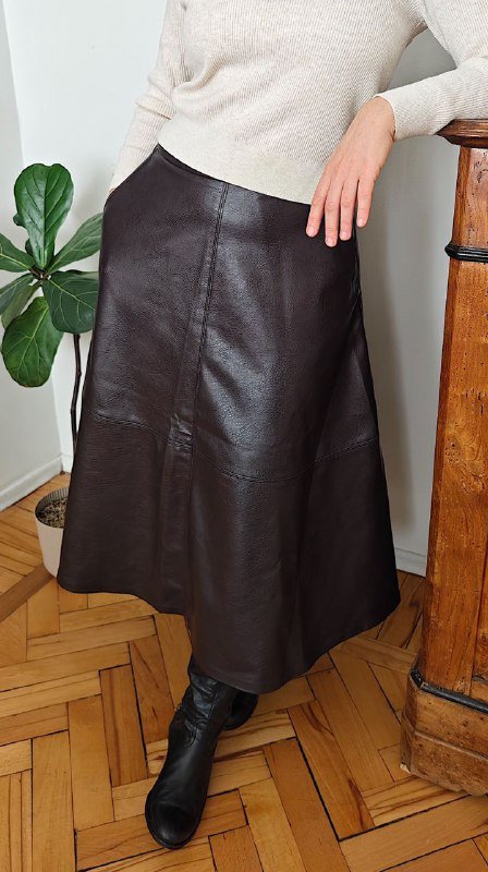 Юбка H&M из искусственной кожи коричневая размер L/46