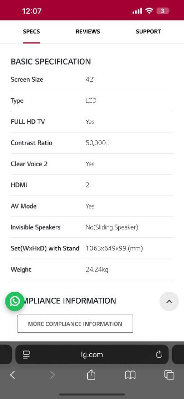 Телевизор LG 42 дюйма FullHD 3