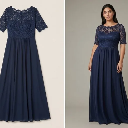 Blue evening dress with lace top