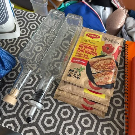 Glass bottles, baking paper