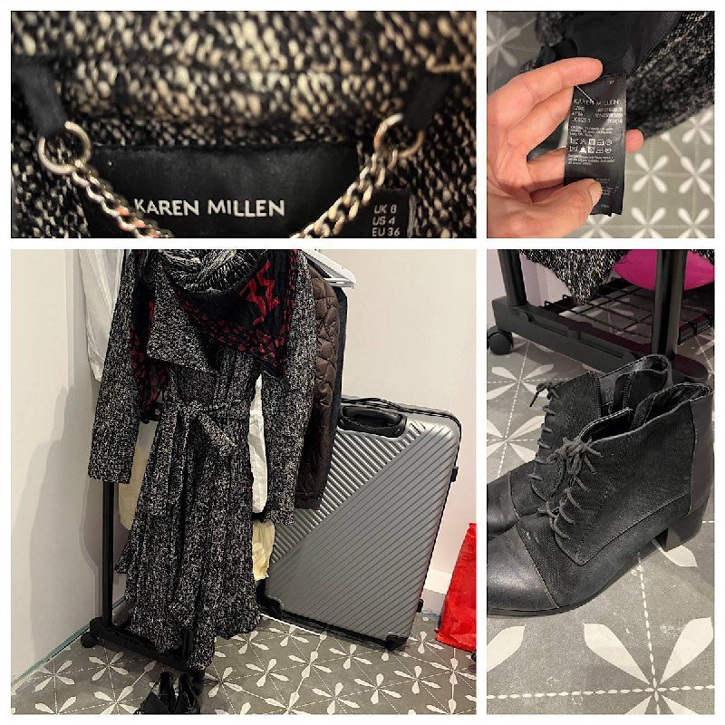 Шерстяное пальто Karen Millen, мужской платок, ботиночки Tomas Münz