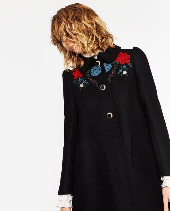 Чёрное пальто Zara с вышивкой, размер M 3